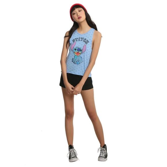 Hot Topic Junior Disney Lilo & Stitch Side Slit Girls Tank Top Large Super Soft - Picture 2 of 11